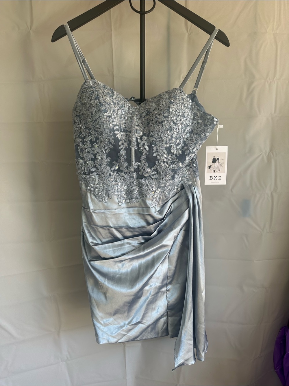 BXZ Silver Gray Lace Sequin Satin Cocktail Dress Size S NWT